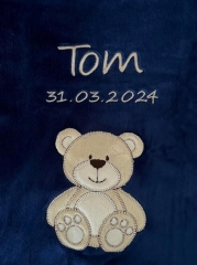 Coperta per neonati - ricamata con nome - blu navy BEAR