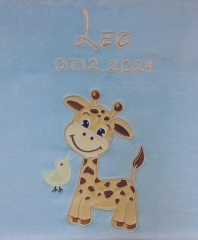 Coperta per neonati - ricamata con nome - azzurro GIRAFFE