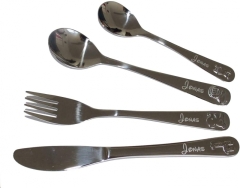 Posate per bambini con incisione del nome e motivo "ZOO"